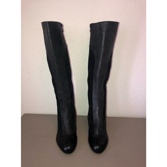 Chie Mihara Knee High Leather and Suede Black and Sage Boots - 35 - Picture 1 of 9